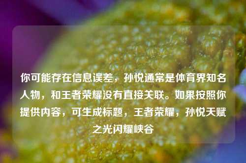 你可能存在信息误差,孙悦通常是体育界知名人物,和王者荣耀没有直接关联。如果按照你提供内容,可生成标题,王者荣耀,孙悦天赋之光闪耀峡谷