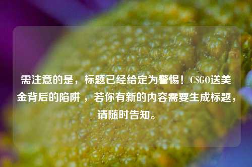 需注意的是，标题已经给定为警惕！CSGO送美金背后的陷阱 ，若你有新的内容需要生成标题，请随时告知。