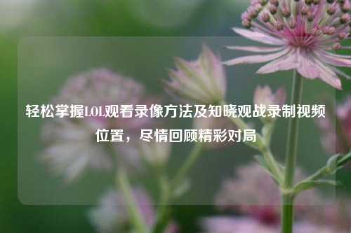 轻松掌握LOL观看录像 及知晓观战录制视频位置,尽情回顾精彩对局