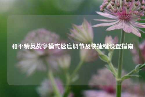 和平精英战争模式速度调节及快捷键设置指南