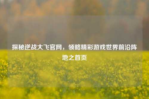 探秘逆战大飞官网,领略精彩游戏世界前沿阵地之首页