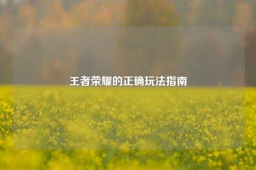 王者荣耀的正确玩法指南